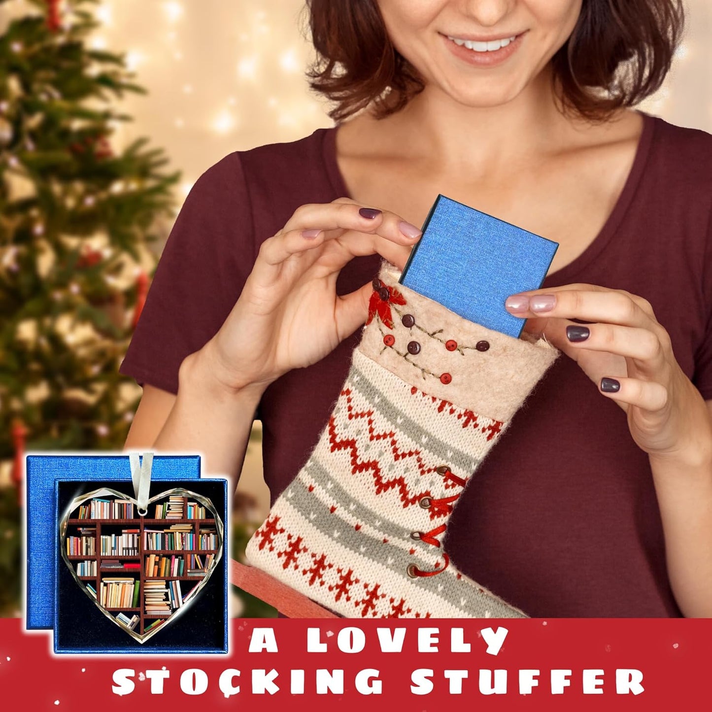 Pawzity Book Lovers Gifts - Gifts for Book Lovers - Books Ornaments for Christmas Tree - Gift for Reading Lover Women - Gift Ideas for Books Lover, Bookworm, Women, Librarian, Nerd - Glass Ornament