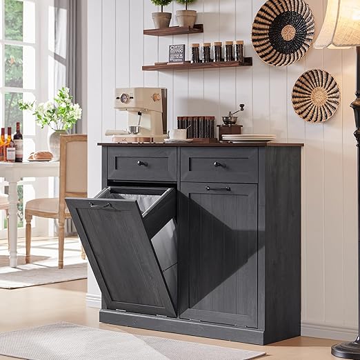 IFGET Double Tilt Out Trash Cabinet, 20 Gallon Farmhouse Laundry Hamper Cabinet by IFGETEnrichYourLivingSpace