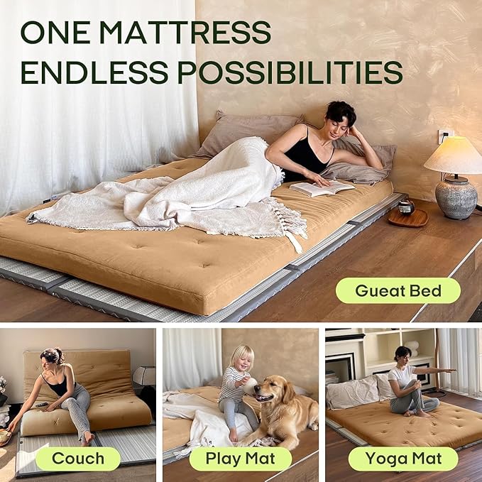 ZonLi Japanese Floor Futon Mattress Twin Size 75"x 39", 100% Cotton Cover 4'' - Image 5