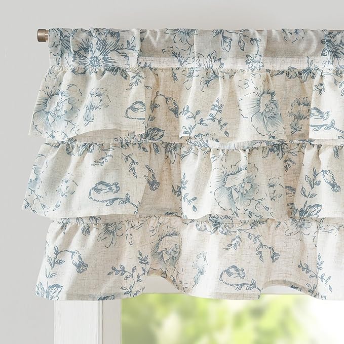 jinchan Ruffled Floral Valance Linen Shabby Chic Small Window Curtain 18 Inch by JINCHAN