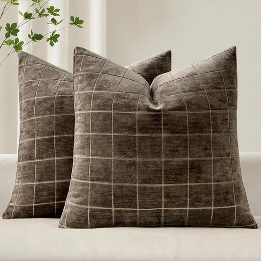 MIULEE Decorative Chenille Check Throw Pillow Covers Vintage Plaid Couch by MIULEE