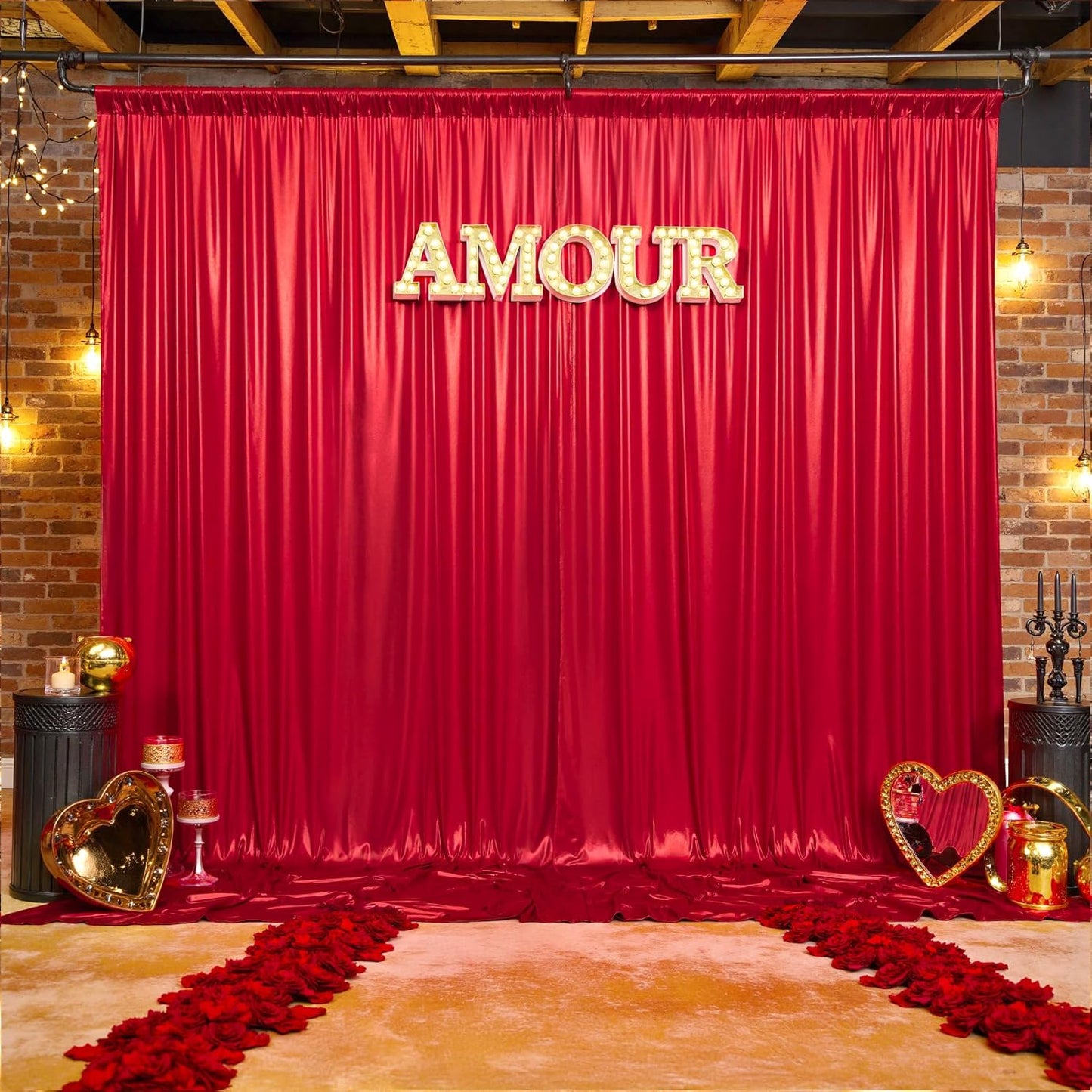 gogoparti 10x10FT Red Sequin Backdrop Curtain - 2 Panels of 5x10FT Wrinkle-Free Glitter Drapes for Photography, Birthdays, Weddings & Graduations