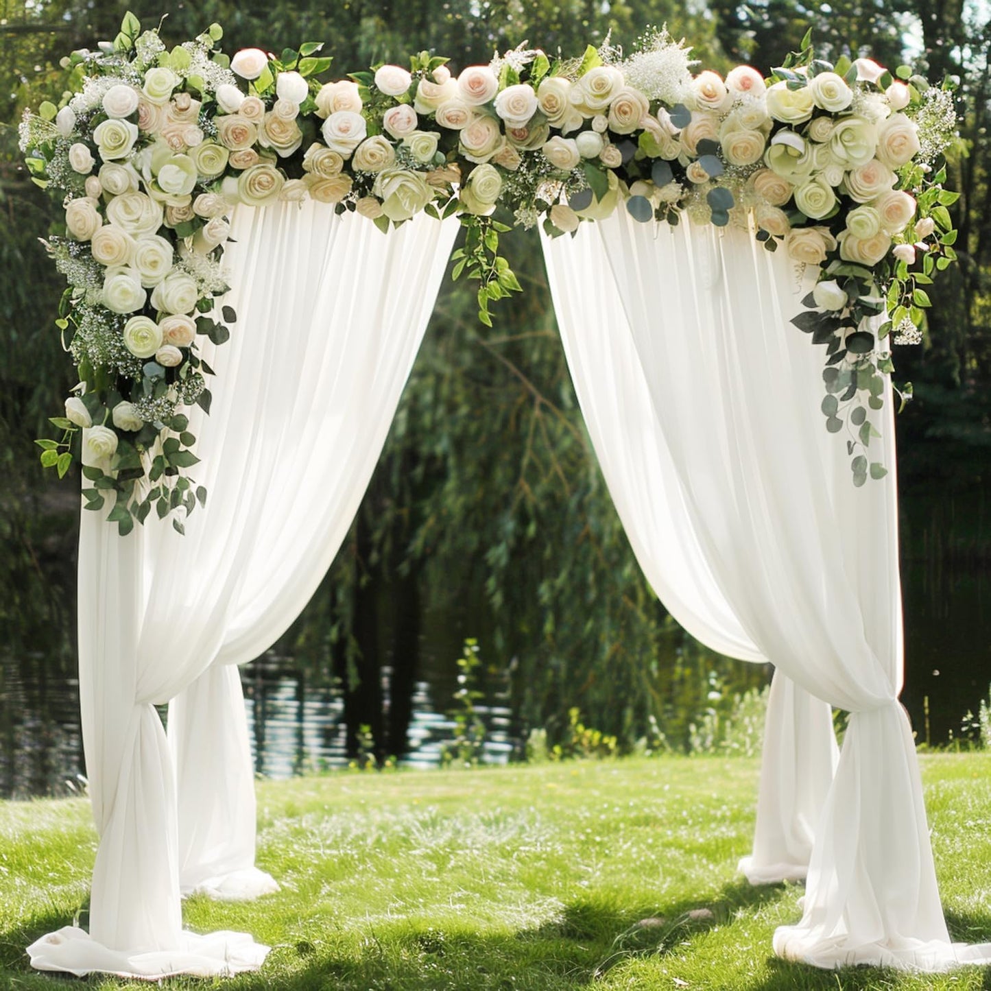 Wokceer Wedding Arch Draping Fabric 3 Panels 28.7" x 20FT Ivory Drapes Sheer Fabric Backdrop Arch Draping Fabric for Wedding Ceremony Birthday Party Bridal Shower Decoration