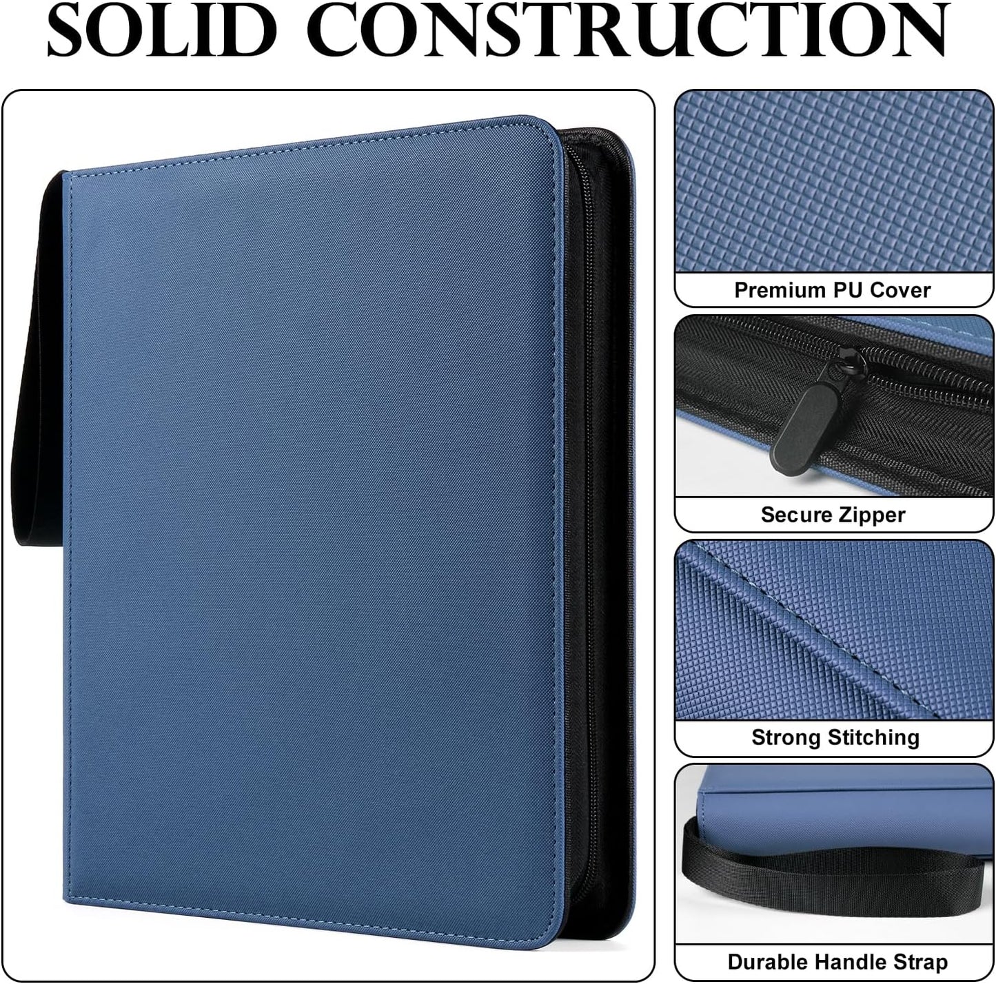 GEAoffice 12 Pocket Card Binder for 720 Cards, Premium Sturdy Baseball Card Holder Album, Ringless Side Loading Collection Binder for MTG, TCG, Game & Sports Cards, Non-PVC, Navy Blue