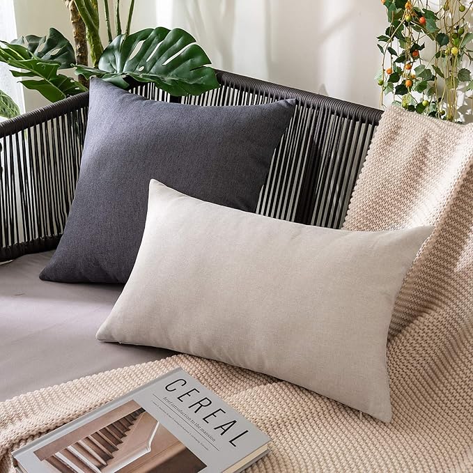 MIULEE Pack of 2 Decorative Outdoor Solid Waterproof Throw Pillow Covers Faux - Image 3