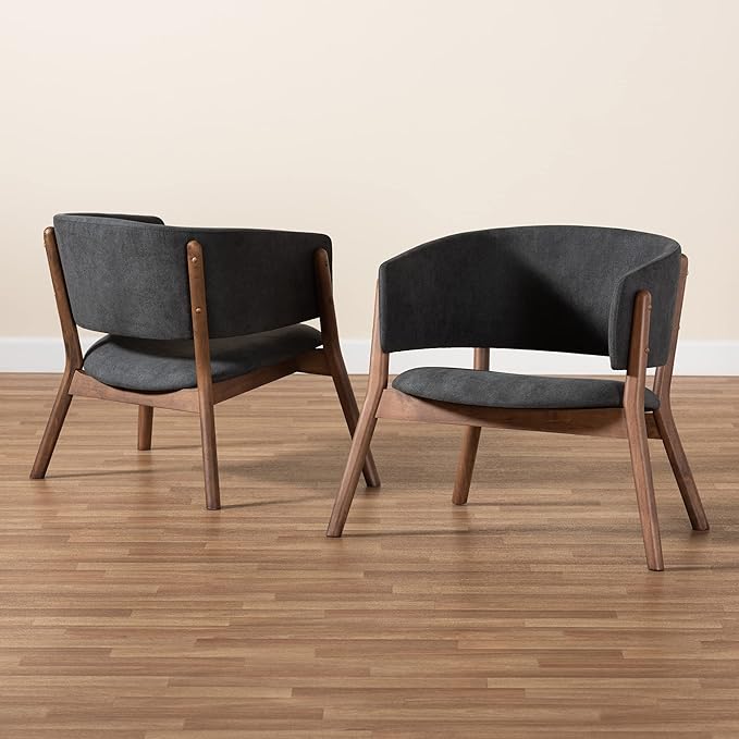 Baxton Studio Baron Mid-Century Modern Dark Grey Fabric Upholstered and Walnut - Image 8