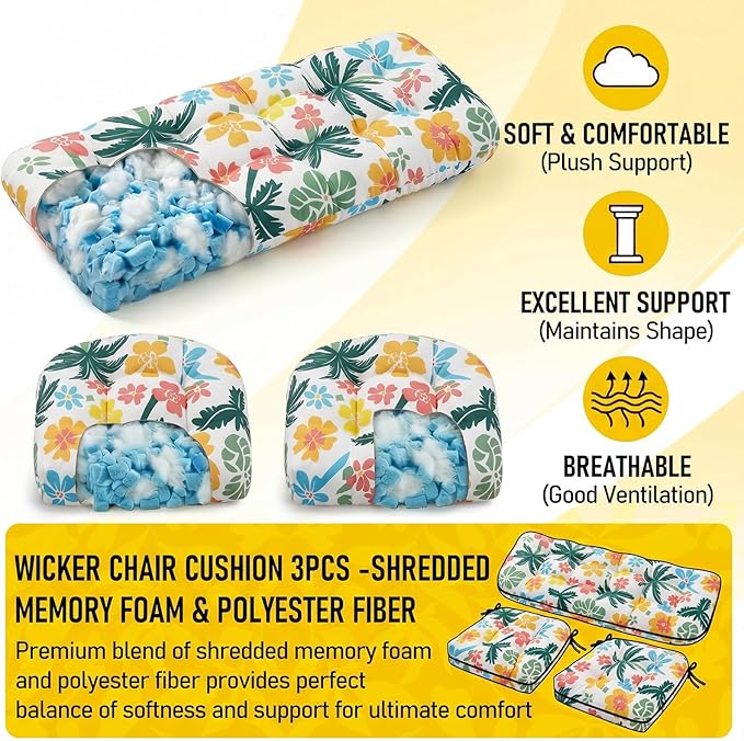 1 MIDDLE ONE Wicker Chair Cushions 3 Pieces Set - Image 3