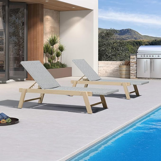 PURPLE LEAF Extra Large Patio Chaise Lounge 2 Pieces French Outdoor Wicker by PURPLELEAF
