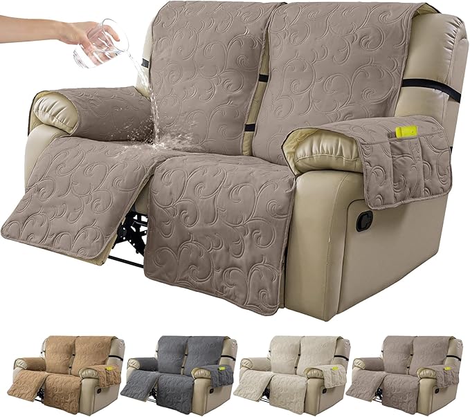 100% Waterproof Loveseat Recliner Cover, 4-Piece Split Reclining Couch Covers by YUEANG