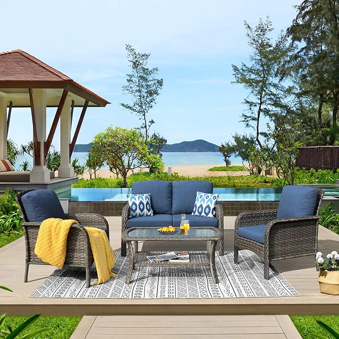 ovios 4-Piece Patio Furniture Set, Outdoor Wicker Sofa - Image 9