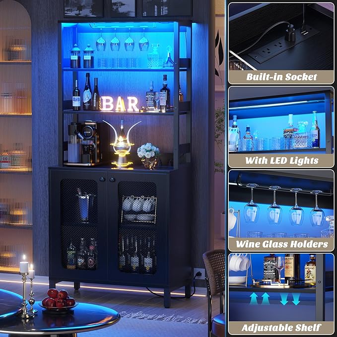 Aheaplus Bar Cabinet with Power Outlets, Coffee Bars Station - Image 6