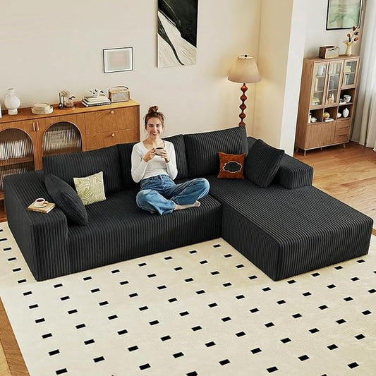 95" Cloud Sectional Couch with L-Shape Chaise, Modular Comfy Sofa Chaise Longue by ODUWA