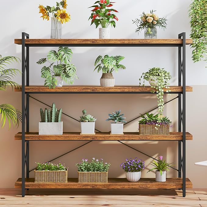 HCHQHS Large Bookshelf, 4-Tier Long Industrial Bookcase, Rustic Brown Book Shelf - Image 7