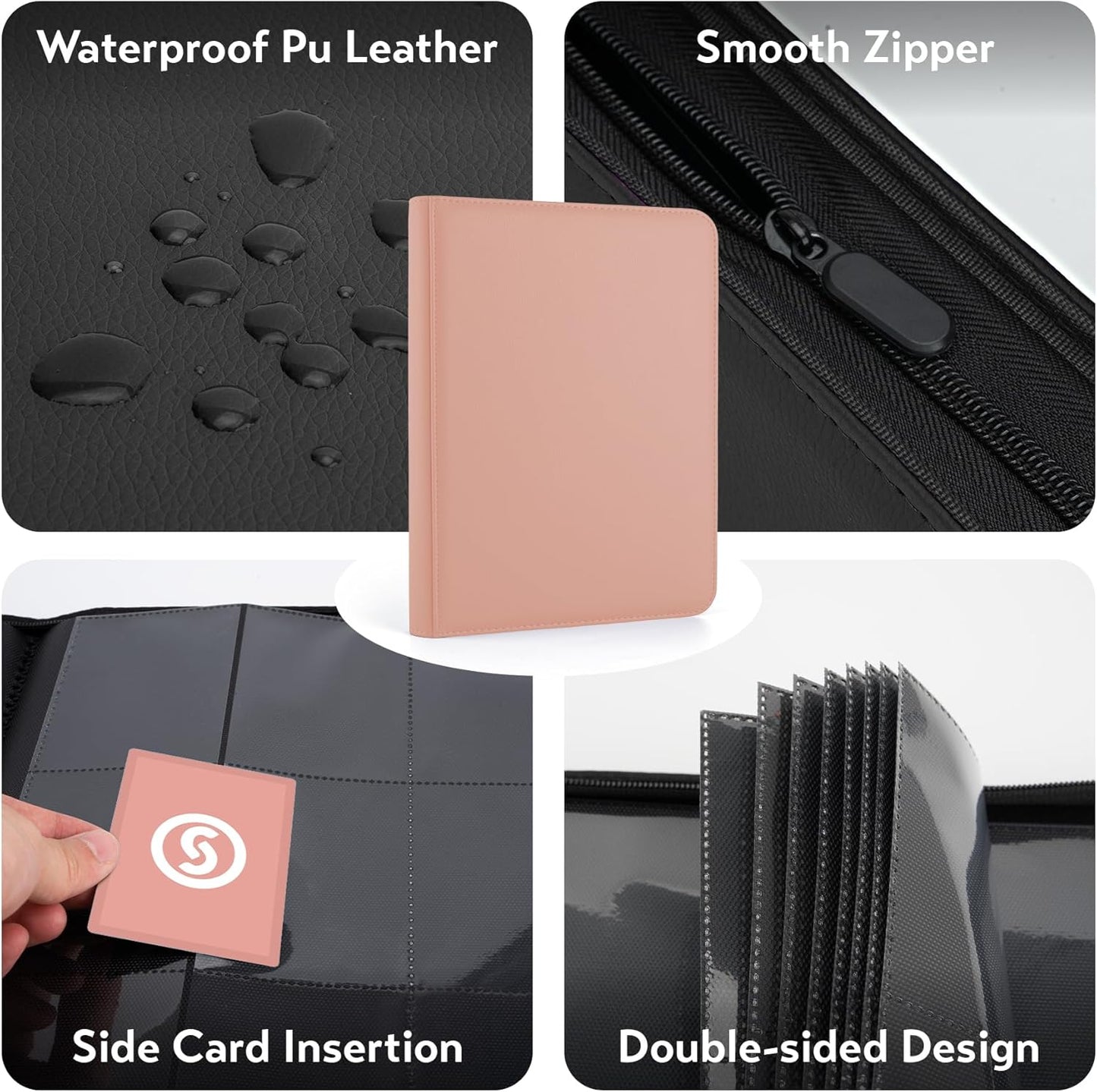 1000+ Pockets Trading Card Binder, Premium 16 Pocket Card Binder, Ringless Side Loading Collection Album Holder Folders for MTG, TCG, Game Cards & Sports Cards (Pink)