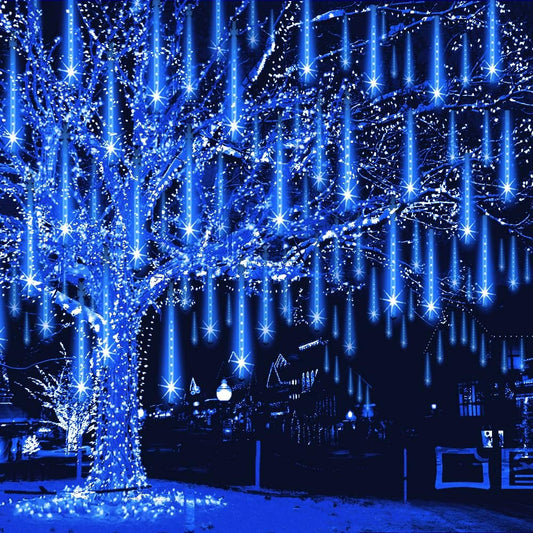 Christmas Lights Outdoor 32 Tubes 768 LEDs Meteor Shower Lights UL Certified Snow Falling Rain Drop Icicle String Light for Xmas Tree Halloween Decorations Wedding Party Garden Decor, Blue