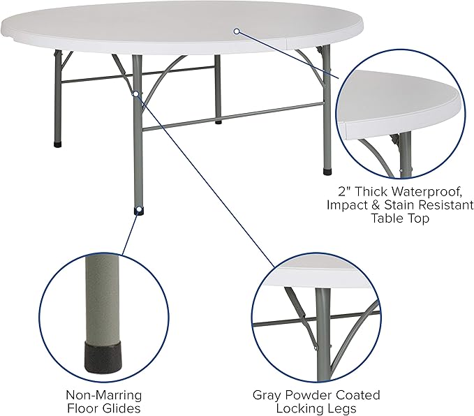 Flash Furniture Stonewall 6' Round Plastic Folding Event Table - Image 4