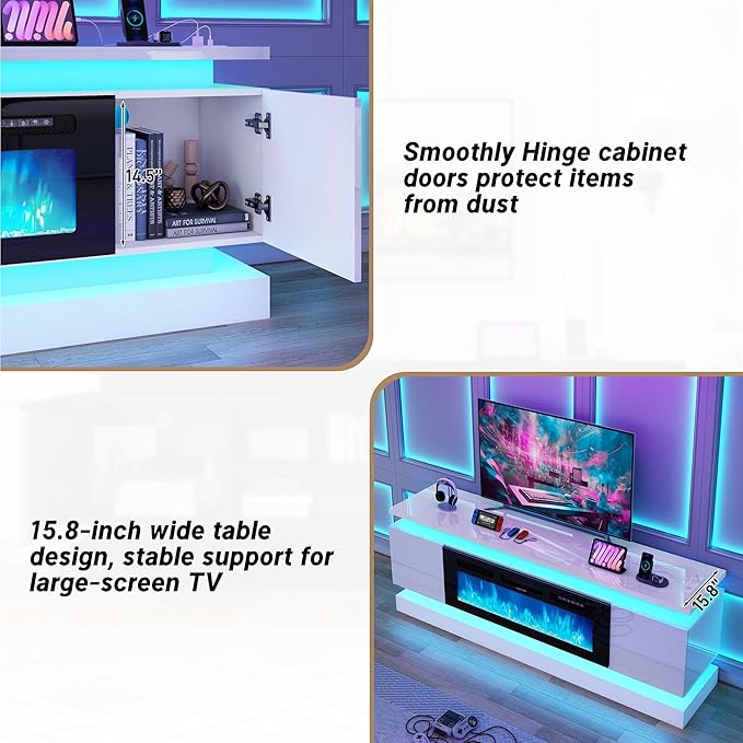 chartustriable 71IN LED TV Stands w/40 inch Fireplace Power Outlet - Image 8
