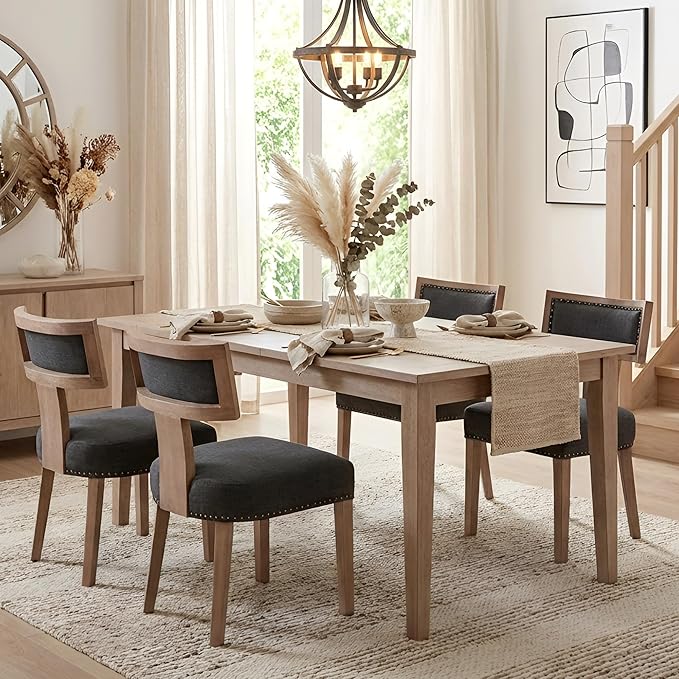 HNY Mid Century Modern Dining Chairs Set of 4, Farmhouse Linen Fabric - Image 7