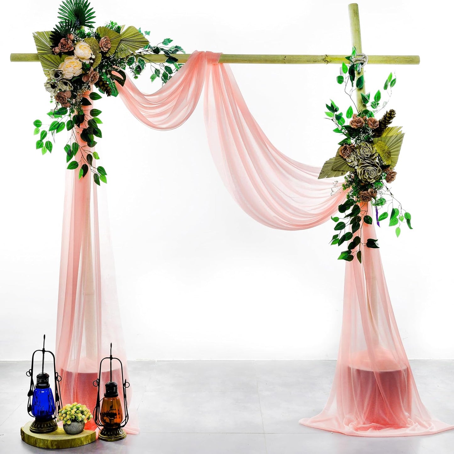 VDS Pack of 2 Panel (30 Inch X 100 Feet) Wedding Arch Draping Fabric Sheer Chiffon Fabric Drapery for Wedding Ceremony Reception Swag Backdrop Canopy Chuppah ARBO Altars Decoration (Peach)