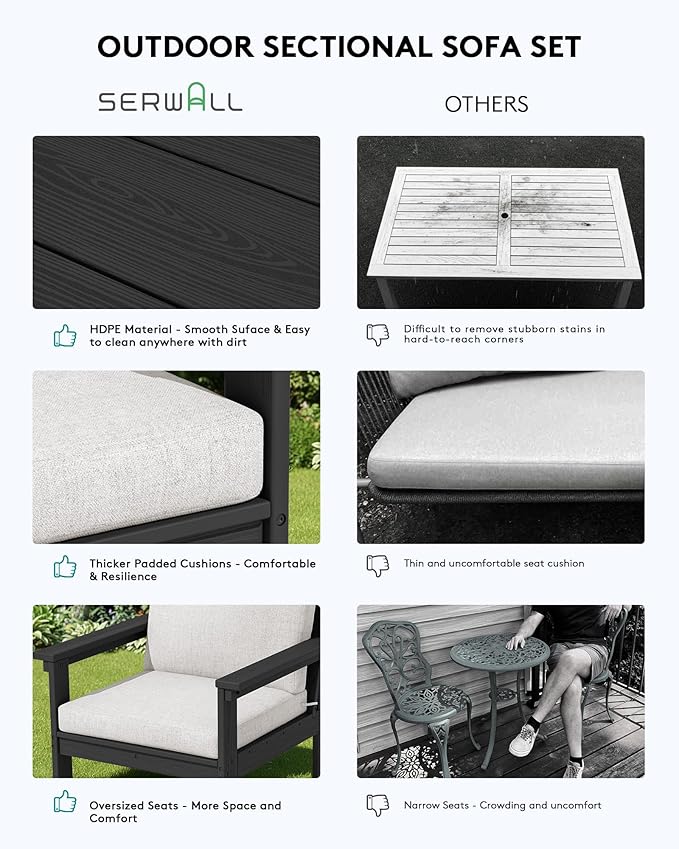 SERWALL HDPE Patio Sofa Set, 3-piece Sectional Outdoor Furniture Set, All - Image 5