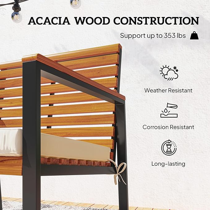 Outsunny Outdoor Rocking Chair Set of 2, Acacia Wood Outdoor Rockers - Image 5