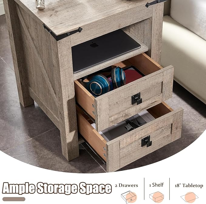 T4TREAM Farmhouse Nightstand Set of 2, Rustic End Table - Image 5