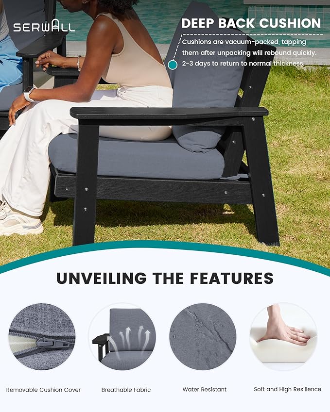 SERWALL HDPE Outdoor Furniture Set, 7 Piece All Weather Wood-Like Outdoor Sofa - Image 3