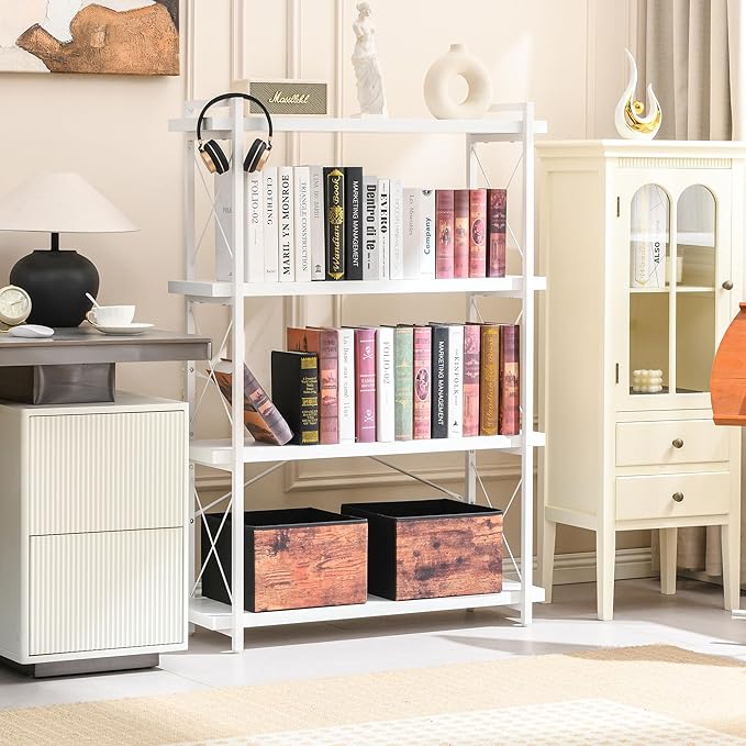 HCHQHS Bookshelf, 4-Tier Industrial Bookcase, Freestanding Tall Bookshelves - Image 2