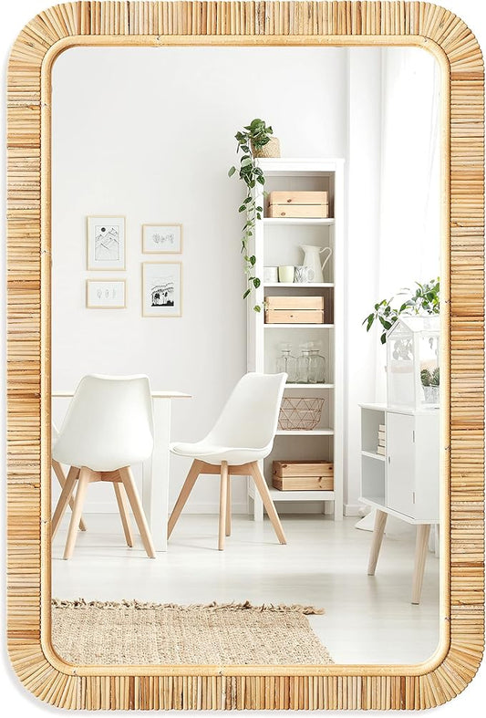 Barnyard Designs Rectangular Rattan Wall Mirror, Natural Tan Woven Rattan Frame by BarnyardDesigns