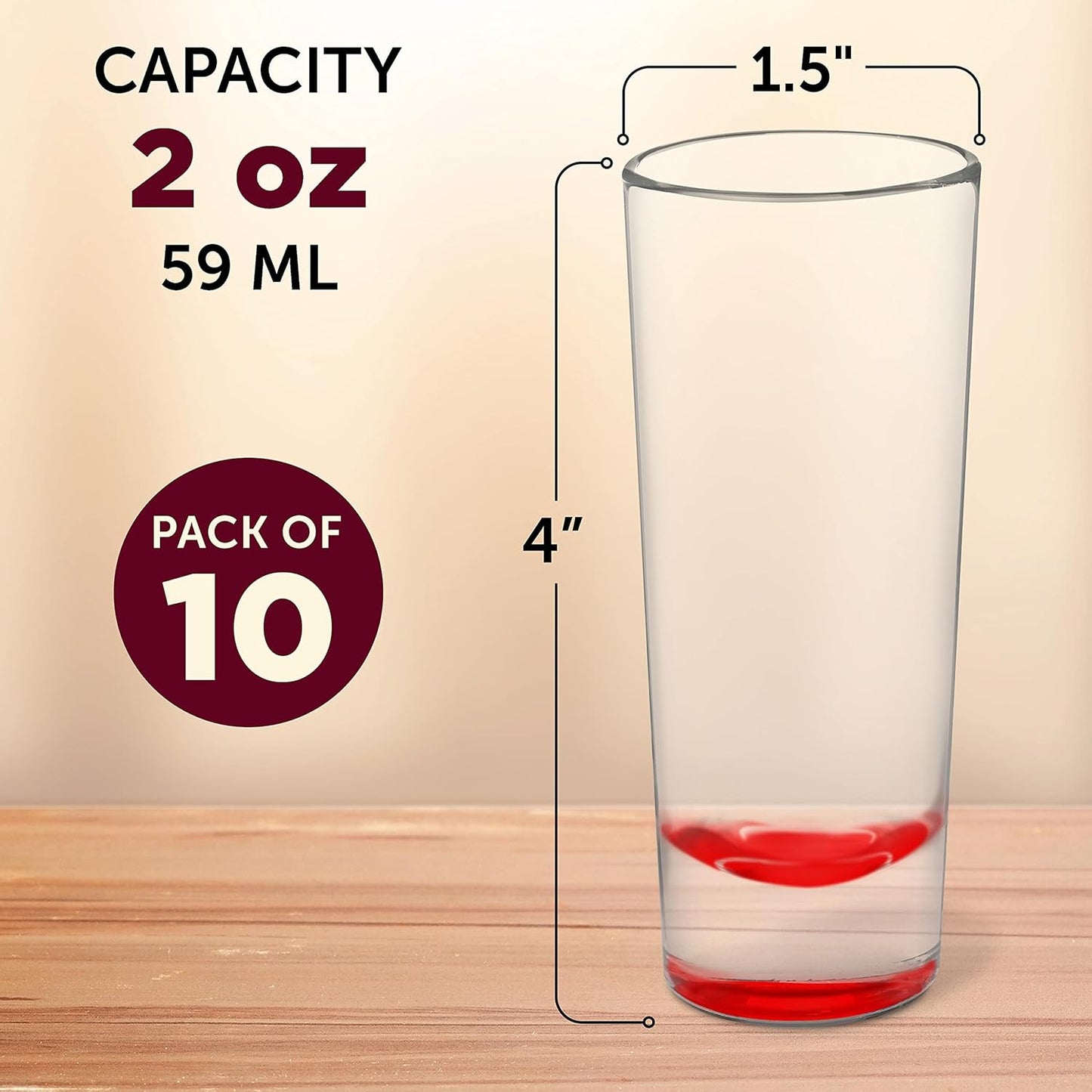 DISCOUNT PROMOS Cordial Shooter Shot Glasses 2 oz. Set of 10, Bulk Pack - Great for Birthdays, Parties, Indoor & Outdoor Events - Red