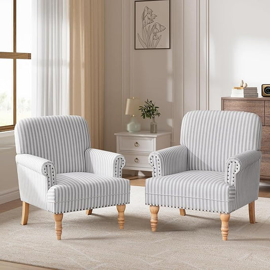 HUIMO Linen Fabric Accent Chairs Set of 2, Mid-Century Modern Armchair by HUIMO