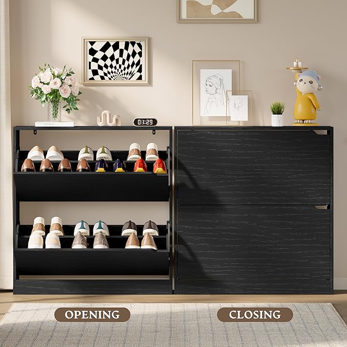 BORNOON Shoe Cabinet with 2 Flip Drawers, Slim Narrow Shoe Storage Cabinet - Image 5