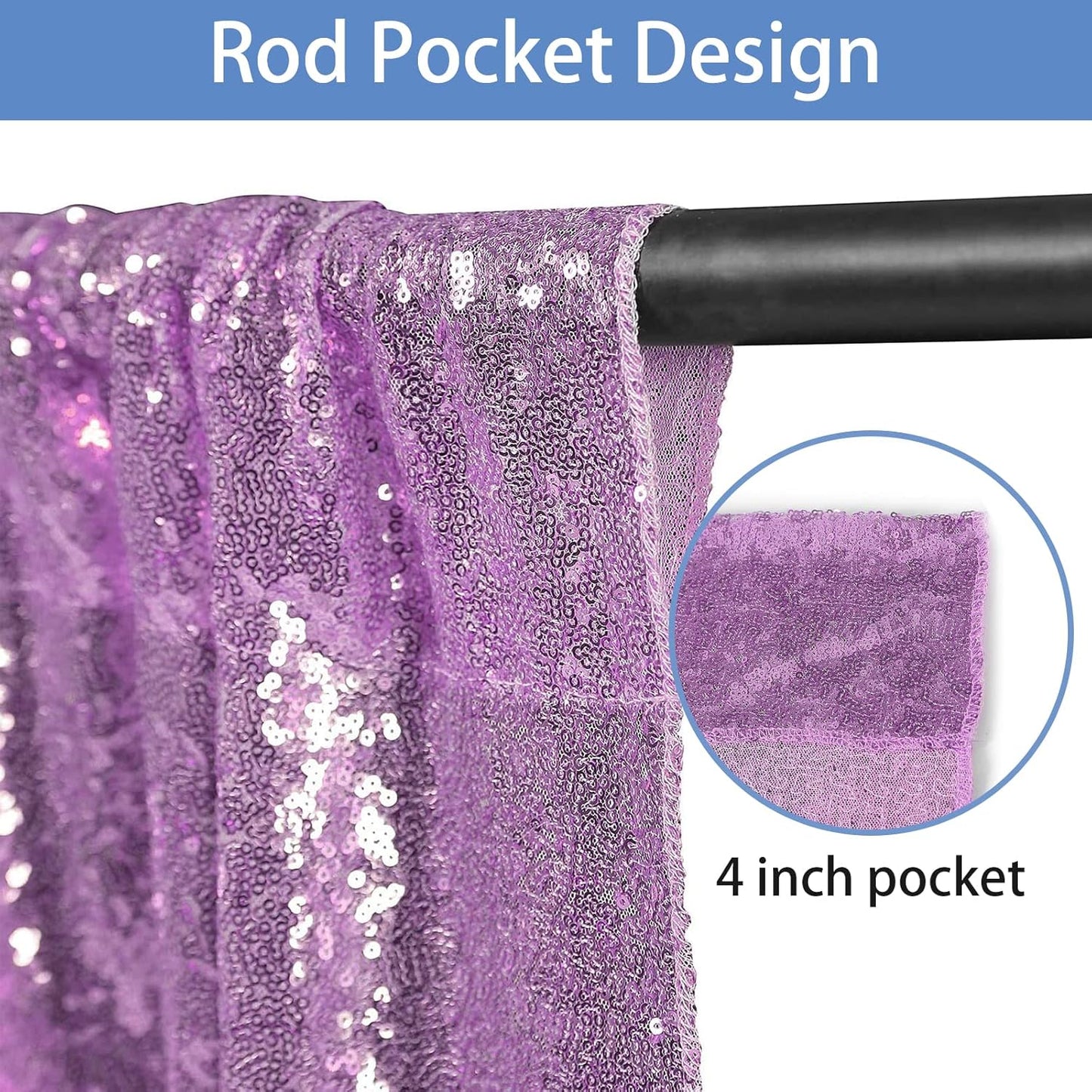 Hahuho Lavender Sequin Backdrop Curtain, 4PCS 2FTx8FT Glitter Backdrop Curtain for Parties, Christmas, Wedding, Party Decoration（4 Panels, 2FT x 8FT, Lavender