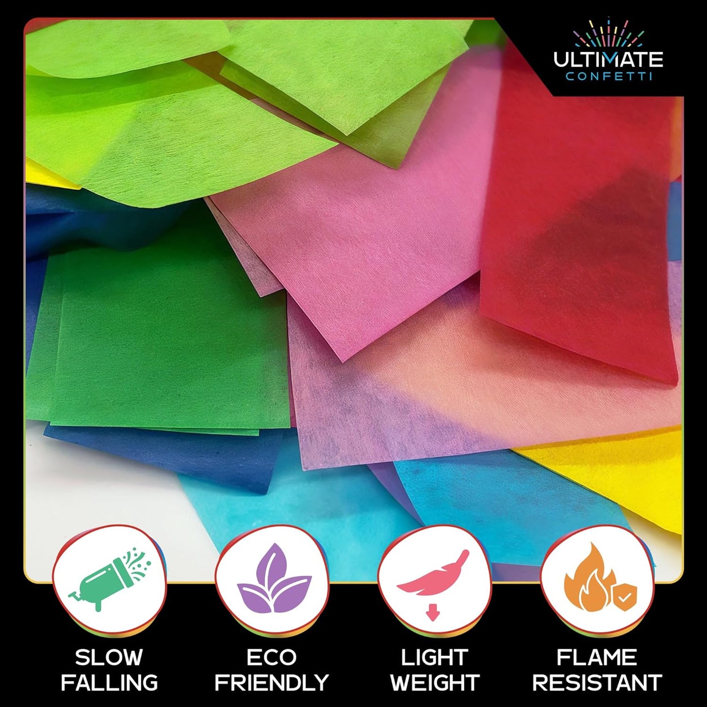 Ultimate Confetti, Multicolor Biodegradable Confetti - Rectangular Fluttering Tissue Paper Confetti for Cannon and Launcher use – Best for Gender Reveal, Parties, Concerts and Weddings - 20 lb, 320 oz