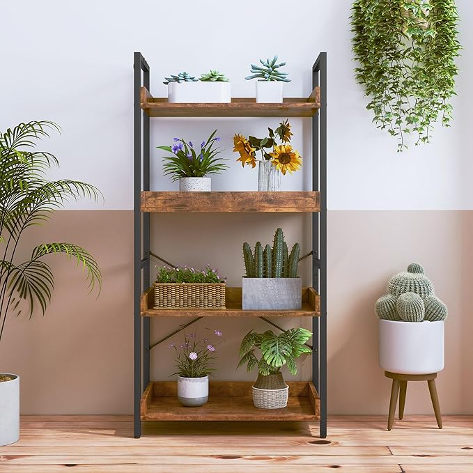 HCHQHS 4 Tier Bookshelf, Adjustable Industrial Bookcase, Vertical Tall Book - Image 9