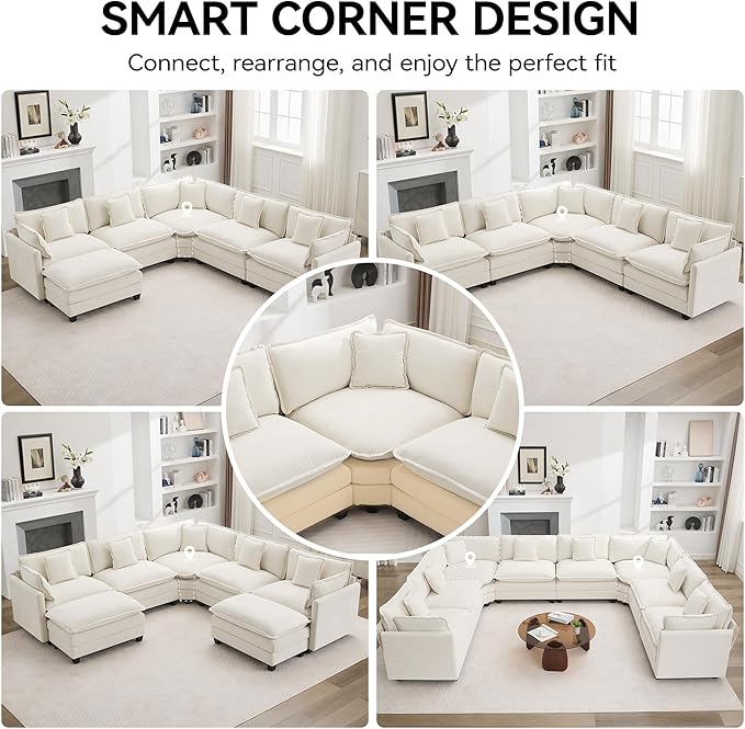 113'' V Shaped Cloud Sectional Sofa, Oversized Deep Seat Couches - Image 6