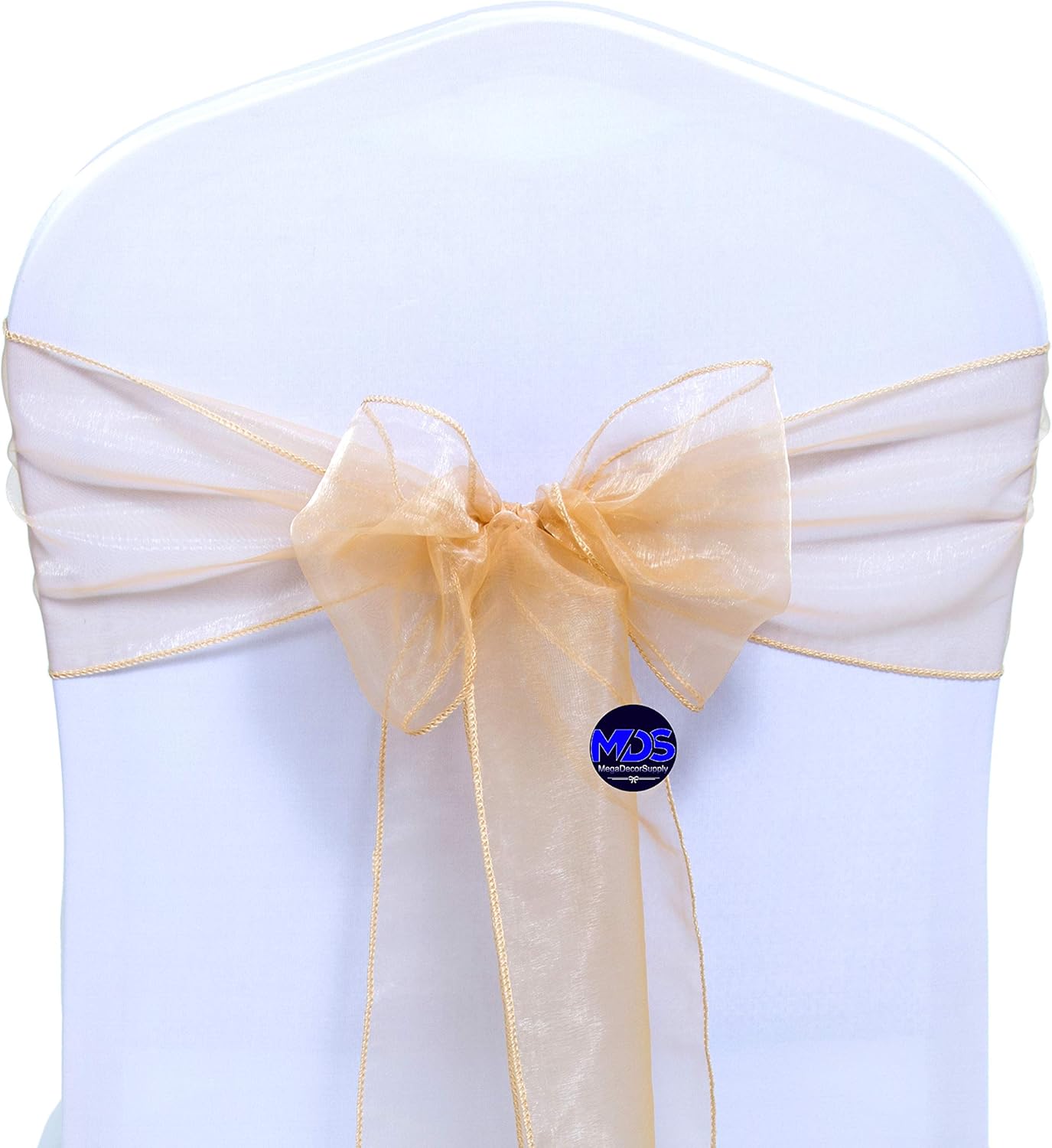 MDS Pack of 125 PCS Organza Chair Sashes Wider Dining Chair Bows Ribbon Tie Back for Wedding Party Birthday Bridal Shower Reception Event Banquet Home Chair Cover Decoration - Champagne Gold