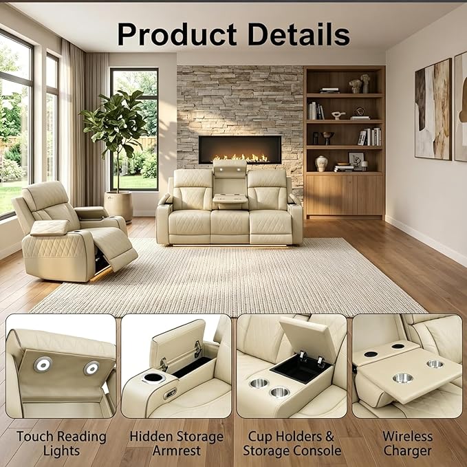 Power Recliner Sofa Set with LED Lights, Includes a Manual Recliner 1 Seat and - Image 3