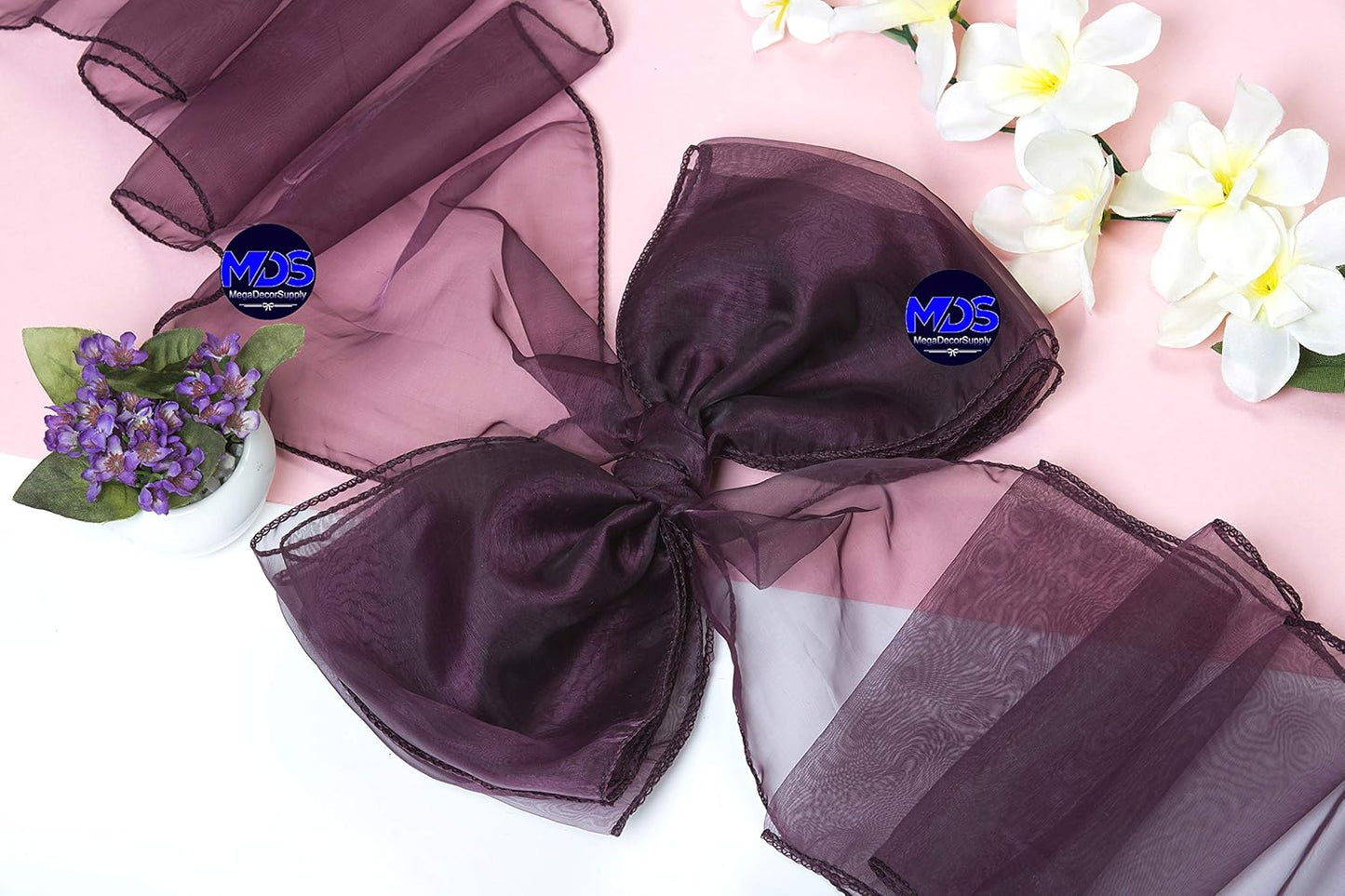 MDS Pack of 10 PCS Organza Chair Sashes Wider Dining Chair Bows Ribbon Tie Back for Wedding Party Birthday Bridal Shower Reception Event Banquet Home Chair Cover Decoration - Plum