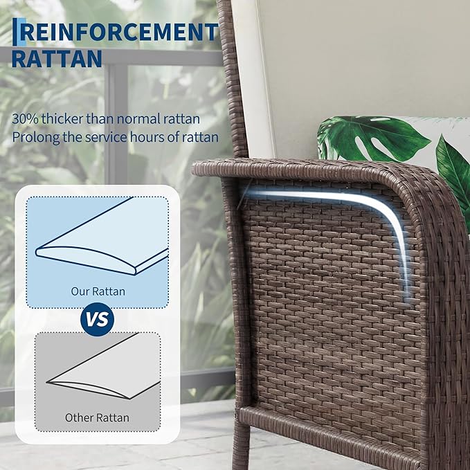 Garvee 2 Pieces Patio Furniture Set, Outdoor Wicker Chairs of 2, All Weather - Image 3