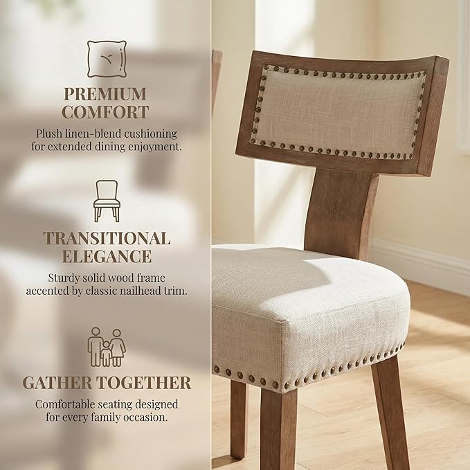 HNY Mid Century Modern Dining Chairs Set of 6, Farmhouse Linen Fabric - Image 4