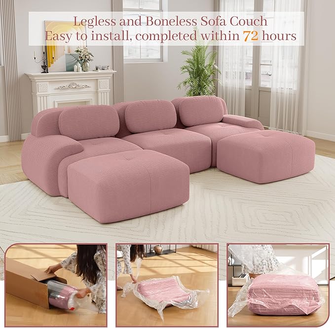 Boneless Sectional Couch, No Assembly Required, 117.3” U Shaped Modular Cloud - Image 9