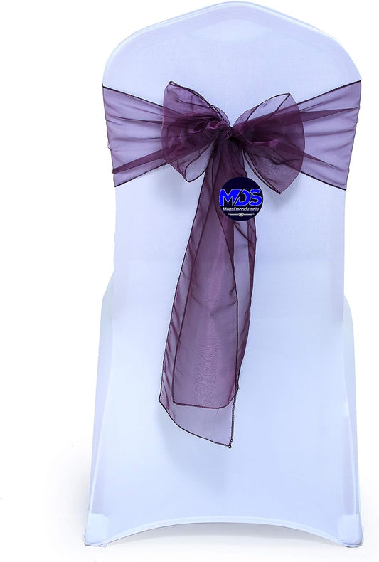 MDS Pack of 300 PCS Organza Chair Sashes Wider Dining Chair Bows Ribbon Tie Back for Wedding Party Birthday Bridal Shower Reception Event Banquet Home Chair Cover Decoration - Plum