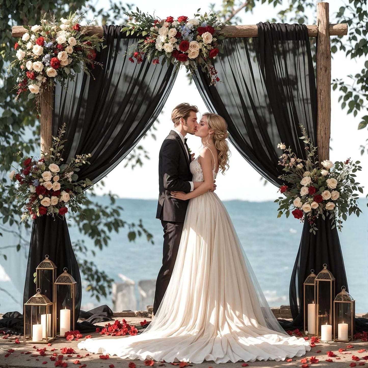 Wedding Arch Draping Fabric,1 Panel 18FT Black Sheer Chiffon Curtain Drapes 6 Yards for Wedding Ceremony Birthday Party Decoration