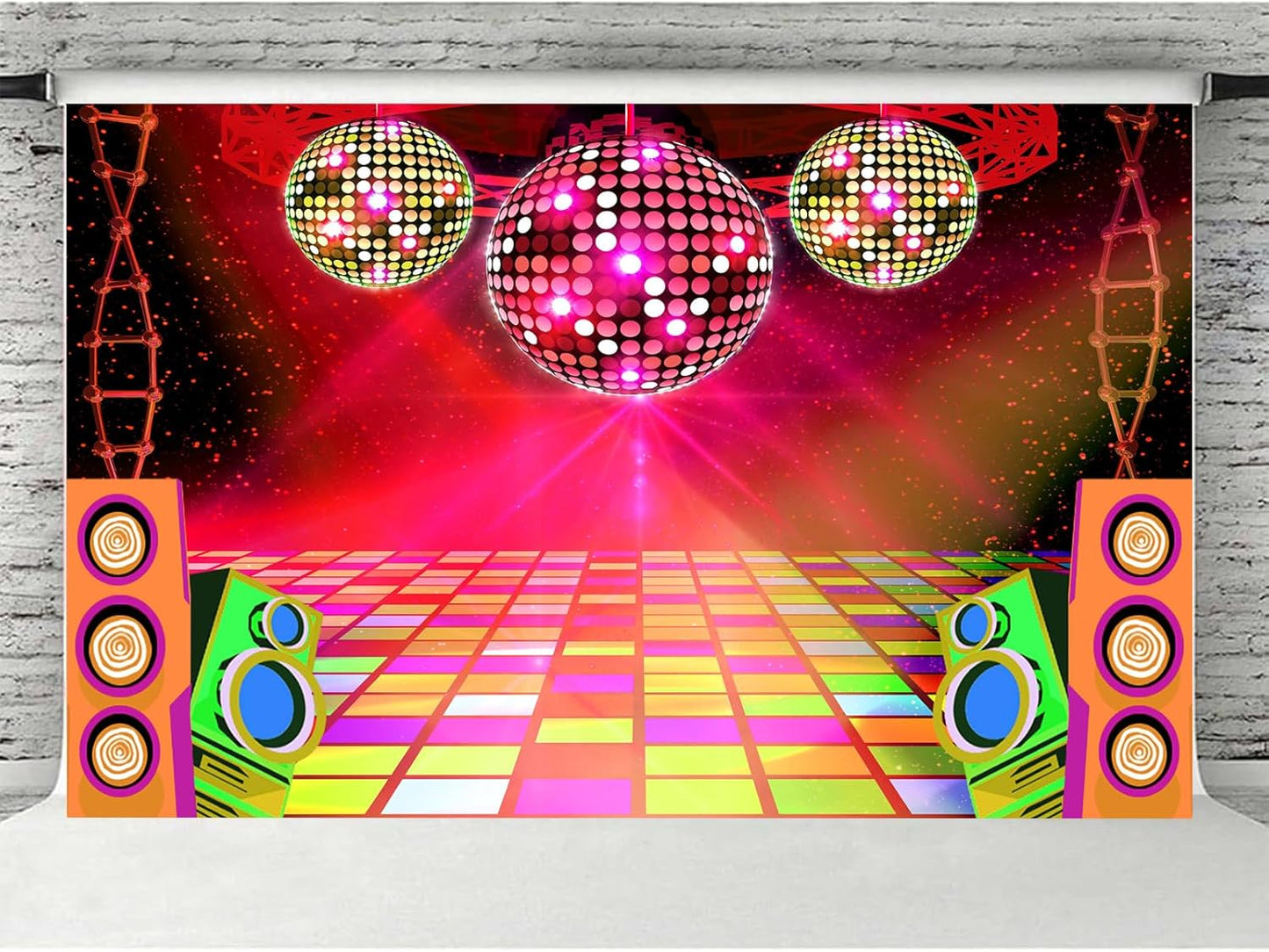Dance Party Backdrop Retro 80s 90s Theme Stage Dance Ball Music Birthday Party Decoration DJ Photography Background 6 x 4 ft for Baby Shower Picture Photo Shoot Polyester Fabric, Red