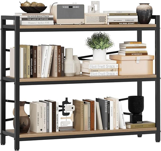 3 Tier Bookshelf 39.37" Width, Dorm Desk Hutch, Desk Shelf, Long Industrial by Homeiju