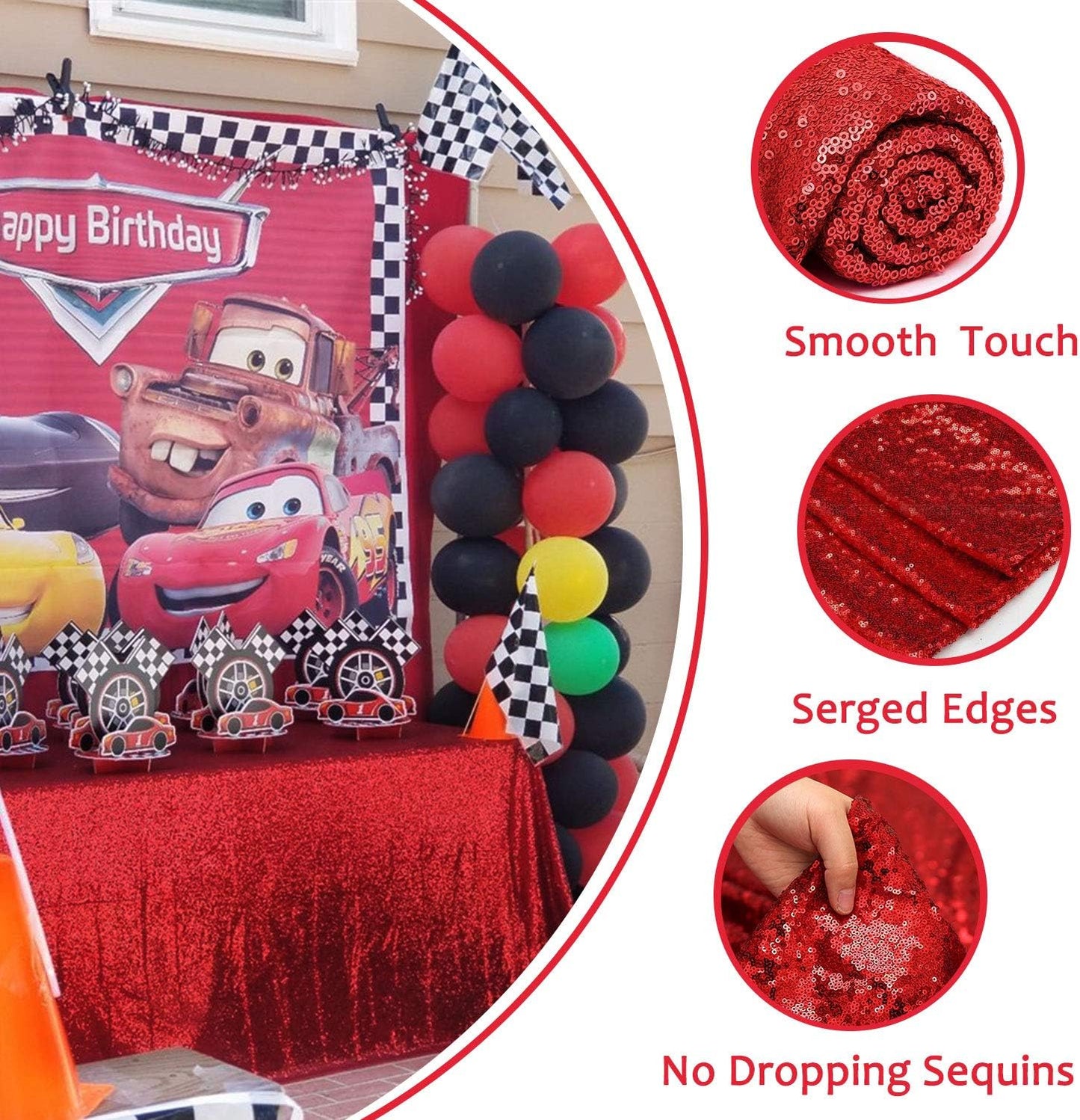 QueenDream Red Sequin Tablecloth 90x132 Inch Red Glitter Table Cloth for Birthday Bridal Shower Party Christmas