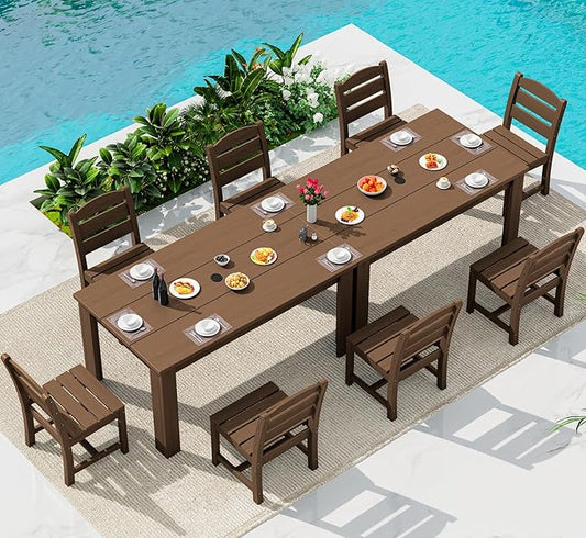 SERWALL Outdoor Dining Set for 8 – HDPE Patio Set by SERWALL