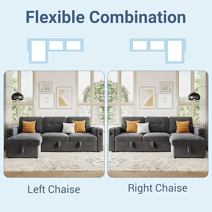 GarveeHome 84 Inch Sleeper Sofa Bed, L-Shaped Sofa, Convertible Pull Out Couch - Image 5