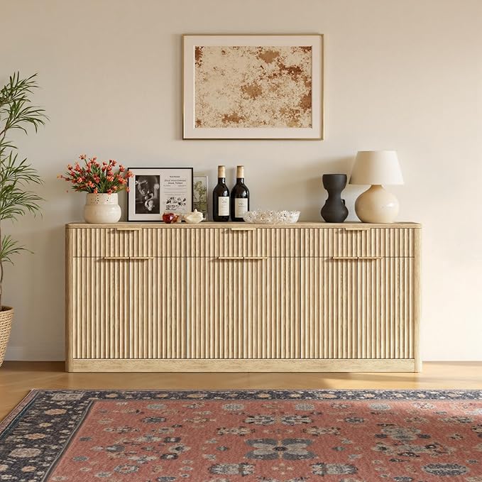 Evermagin 67" Fluted Oak Sideboard Buffet Cabinet - Image 3